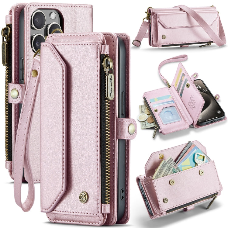 For iPhone 15 Pro CaseMe C36 Card Slots Zipper Wallet RFID Anti-theft Leather Phone Case(Pink) - free shipping - PMC Jewellery - Order now!