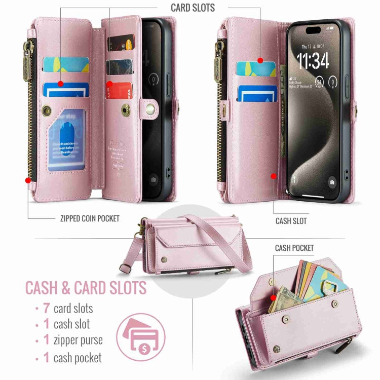 For iPhone 15 Pro CaseMe C36 Card Slots Zipper Wallet RFID Anti-theft Leather Phone Case(Pink) - free shipping - PMC Jewellery - Order now!