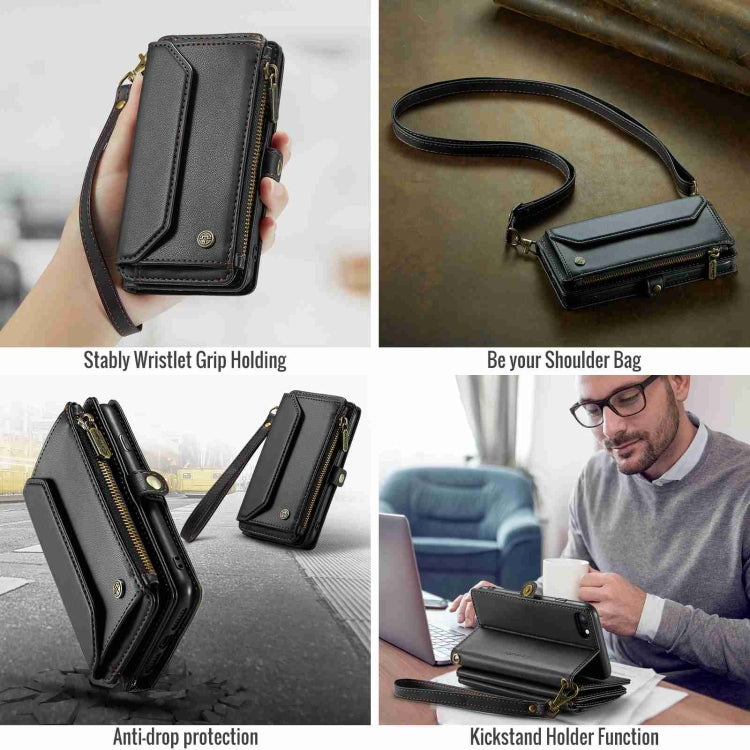 For iPhone SE 2022 / SE 2020 CaseMe C36 Card Slots Zipper Wallet RFID Anti-theft Leather Phone Case(Black) - free shipping - PMC Jewellery - Order now!