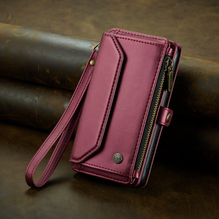 For iPhone SE 2022 / SE 2020 CaseMe C36 Card Slots Zipper Wallet RFID Anti-theft Leather Phone Case(Wine Red) - free shipping - PMC Jewellery - Order now!
