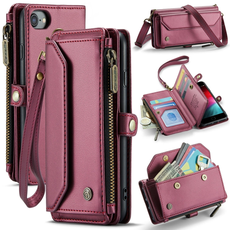 For iPhone 8 / 7 / 6 CaseMe C36 Card Slots Zipper Wallet RFID Anti-theft Leather Phone Case(Wine Red) - free shipping - PMC Jewellery - Order now!