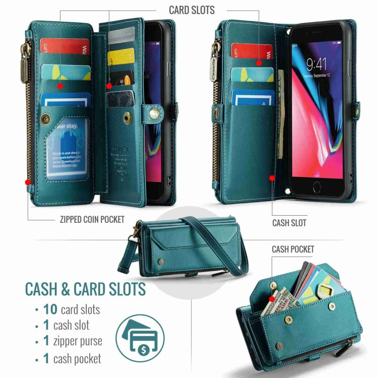 For iPhone 8 Plus / 7 Plus / 6 Plus CaseMe C36 Card Slots Zipper Wallet RFID Anti-theft Leather Phone Case(Blue-green) - free shipping - PMC Jewellery - Order now!
