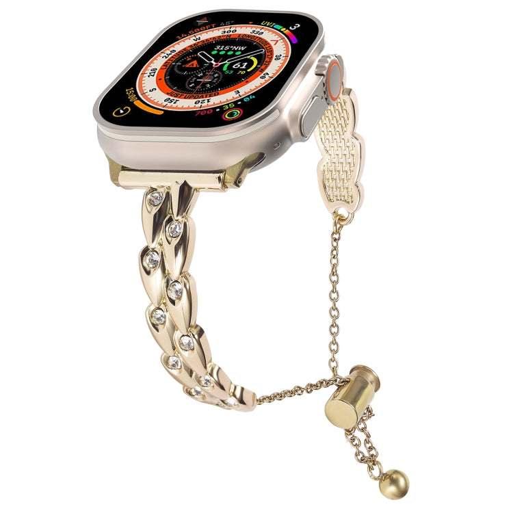 For Apple Watch Ultra 49mm Rhinestone Peacock Metal Bracelet Watch Band(Gold) - free shipping - PMC TechLife - Order now!