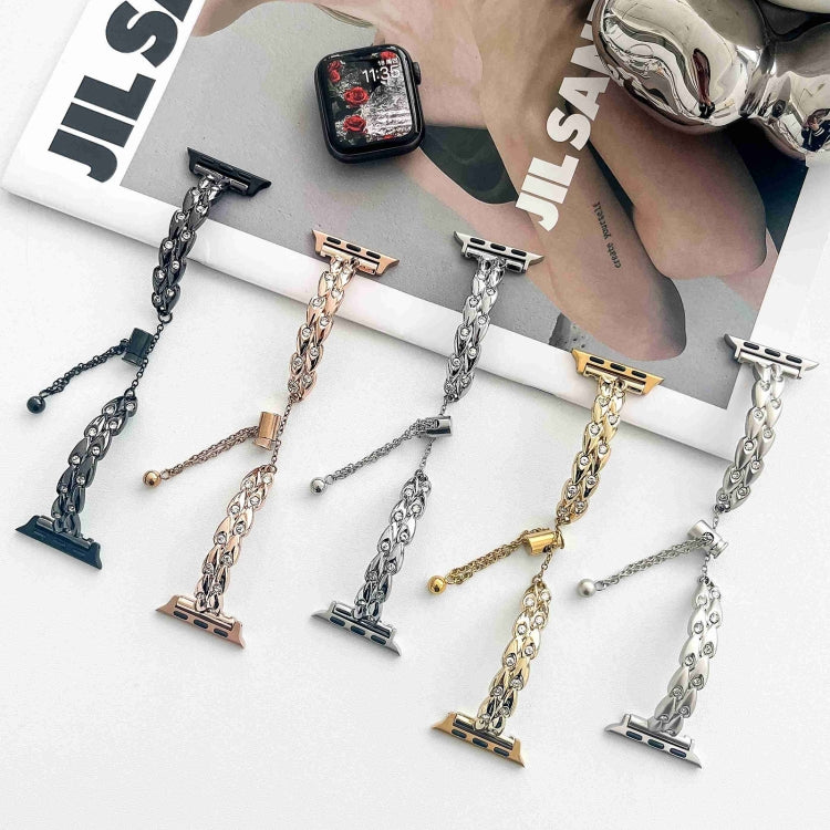 For Apple Watch Ultra 49mm Rhinestone Peacock Metal Bracelet Watch Band(Gold) - free shipping - PMC TechLife - Order now!