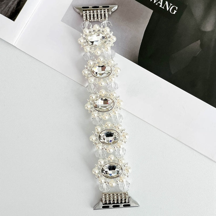 For Apple Watch SE 2023 44mm Beaded Pearl Gemstone Bracelet Watch Band(White) - Watch Bands by PMc TechLife | Online Shopping South Africa | PMc TechLife | Buy Now Pay Later Mobicred