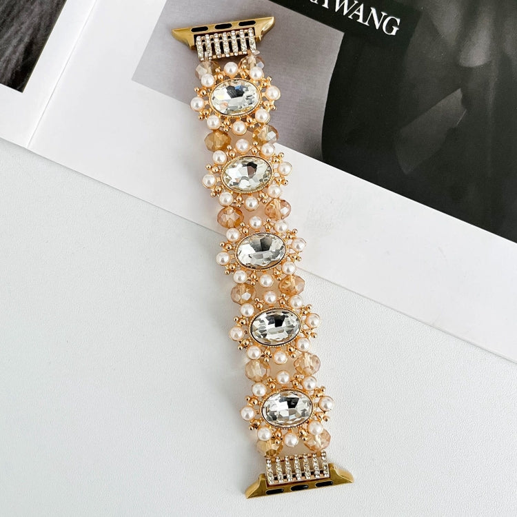 For Apple Watch SE 2023 44mm Beaded Pearl Gemstone Bracelet Watch Band(Gold) - free shipping - PMC TechLife - Order now!