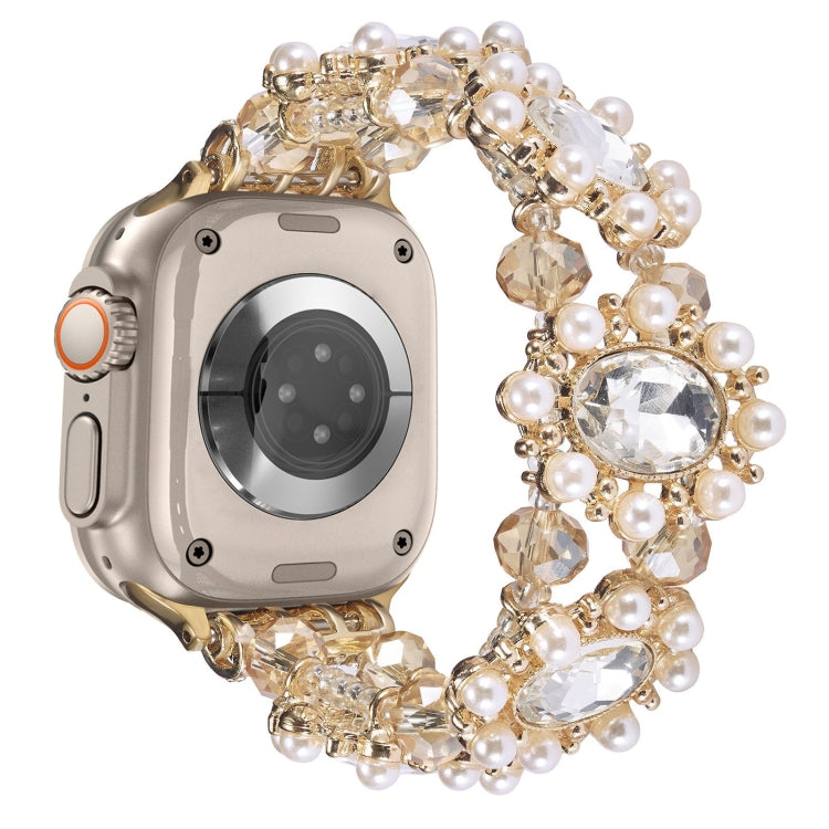 For Apple Watch Ultra 2 49mm Beaded Pearl Gemstone Bracelet Watch Band(Light Gold) - free shipping - PMC TechLife - Order now!