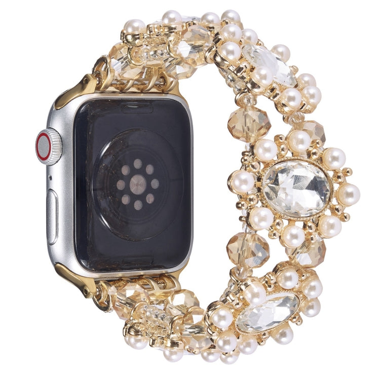 For Apple Watch Series 9 45mm Beaded Pearl Gemstone Bracelet Watch Band(Light Gold) - free shipping - PMC TechLife - Order now!