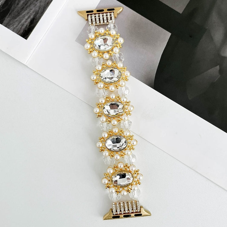 For Apple Watch Series 5 40mm Beaded Pearl Gemstone Bracelet Watch Band(Light Gold) - free shipping - PMC TechLife - Order now!