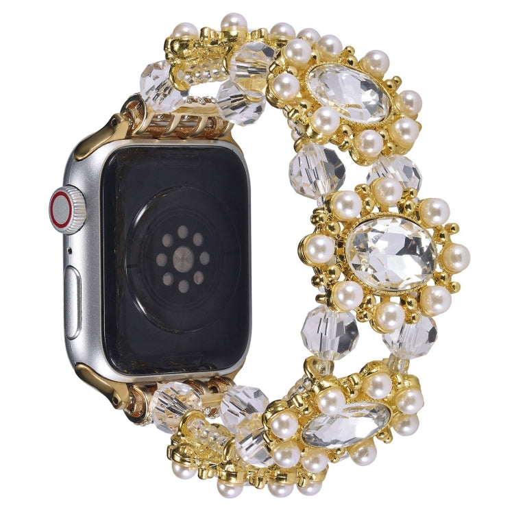 For Apple Watch Series 3 38mm Beaded Pearl Gemstone Bracelet Watch Band(Gold) - free shipping - PMC TechLife - Order now!