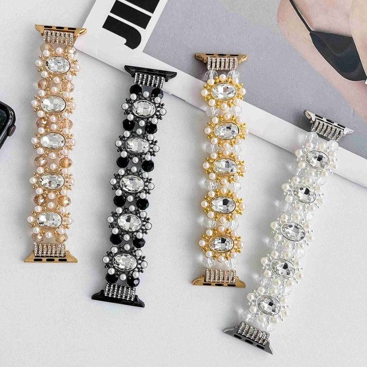 For Apple Watch Series 9 45mm Beaded Pearl Gemstone Bracelet Watch Band(Gold) - free shipping - PMC TechLife - Order now!