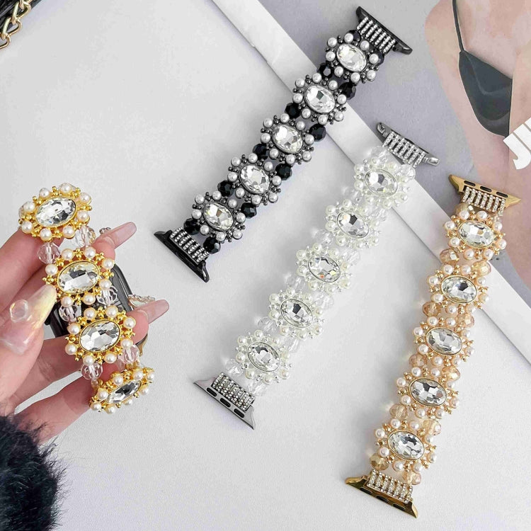 For Apple Watch SE 2022 44mm Beaded Pearl Gemstone Bracelet Watch Band(Gold) - free shipping - PMC TechLife - Order now!