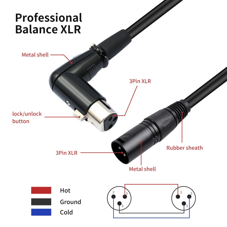 XK041L XLR 3pin Straight Male to Elbow Female Audio Cable, Length:5m(Black) - Microphone Audio Cable & Connector by PMC TechLife | Online Shopping South Africa | PMC TechLife | Buy Now Pay Later Mobicred