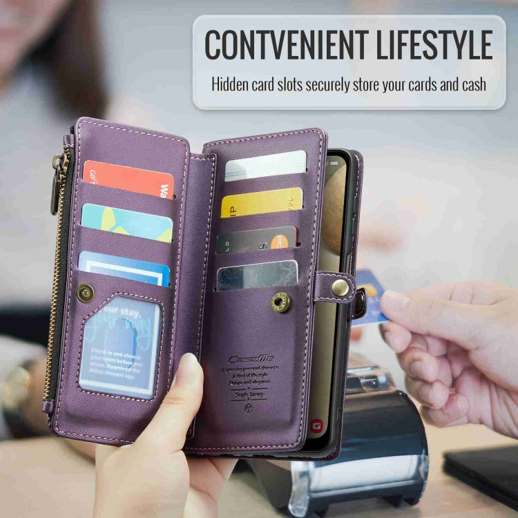 For Samsung Galaxy A12 5G CaseMe C36 Card Slots Zipper Wallet RFID Anti-theft Leather Phone Case(Purple) - free shipping - PMC Jewellery - Order now!