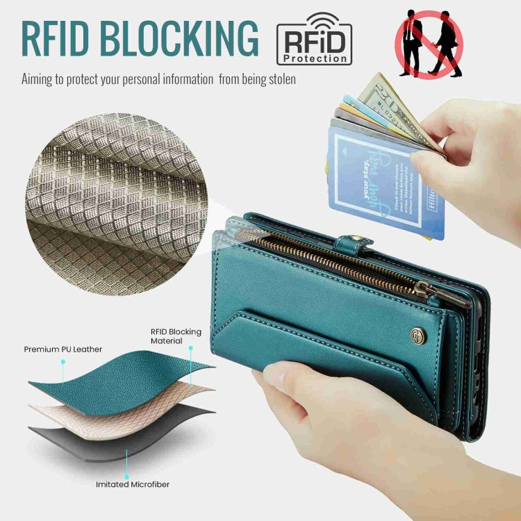 For Samsung Galaxy A12 5G CaseMe C36 Card Slots Zipper Wallet RFID Anti-theft Leather Phone Case(Blue-green) - free shipping - PMC Jewellery - Order now!