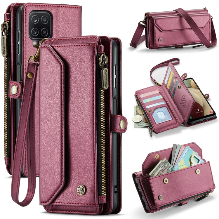 For Samsung Galaxy A12 5G CaseMe C36 Card Slots Zipper Wallet RFID Anti-theft Leather Phone Case(Wine Red) - free shipping - PMC Jewellery - Order now!