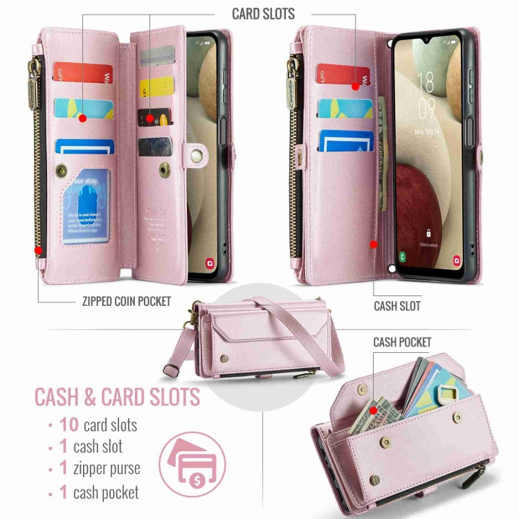 For Samsung Galaxy A12 5G CaseMe C36 Card Slots Zipper Wallet RFID Anti-theft Leather Phone Case(Pink) - free shipping - PMC Jewellery - Order now!