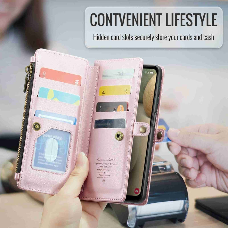 For Samsung Galaxy A12 5G CaseMe C36 Card Slots Zipper Wallet RFID Anti-theft Leather Phone Case(Pink) - free shipping - PMC Jewellery - Order now!