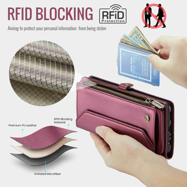 For Samsung Galaxy A13 5G / 4G CaseMe C36 Card Slots Zipper Wallet RFID Anti-theft Leather Phone Case(Wine Red) - free shipping - PMC Jewellery - Order now!