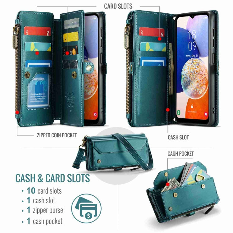 For Samsung Galaxy A14 5G / 4G CaseMe C36 Card Slots Zipper Wallet RFID Anti-theft Leather Phone Case(Blue-green) - free shipping - PMC Jewellery - Order now!