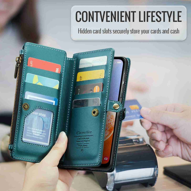 For Samsung Galaxy A14 5G / 4G CaseMe C36 Card Slots Zipper Wallet RFID Anti-theft Leather Phone Case(Blue-green) - free shipping - PMC Jewellery - Order now!