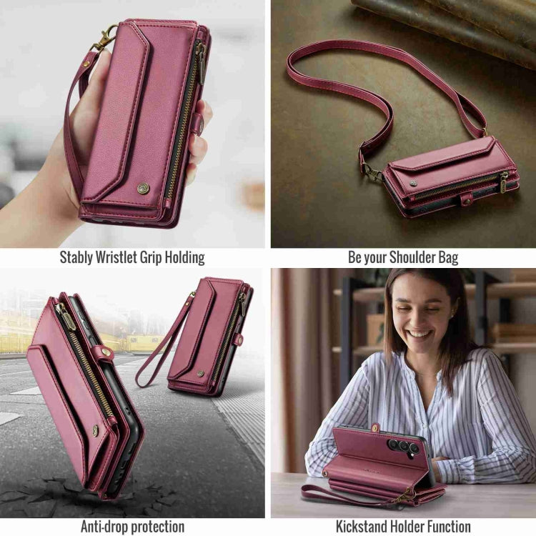For Samsung Galaxy A15 CaseMe C36 Card Slots Zipper Wallet RFID Anti-theft Leather Phone Case(Wine Red) - free shipping - PMC Jewellery - Order now!
