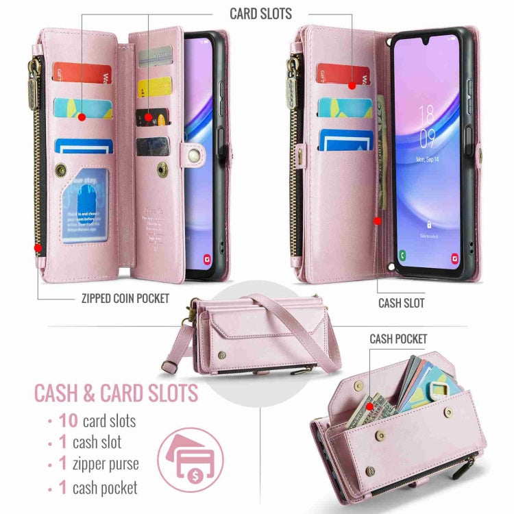 For Samsung Galaxy A15 CaseMe C36 Card Slots Zipper Wallet RFID Anti-theft Leather Phone Case(Pink) - free shipping - PMC Jewellery - Order now!