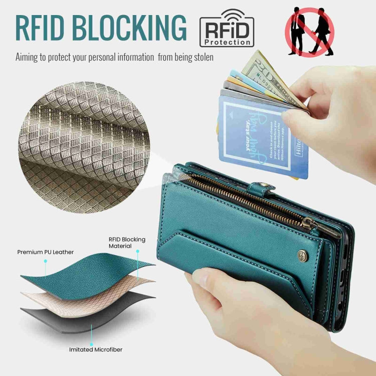 For Samsung Galaxy A22 5G CaseMe C36 Card Slots Zipper Wallet RFID Anti-theft Leather Phone Case(Blue-green) - free shipping - PMC Jewellery - Order now!