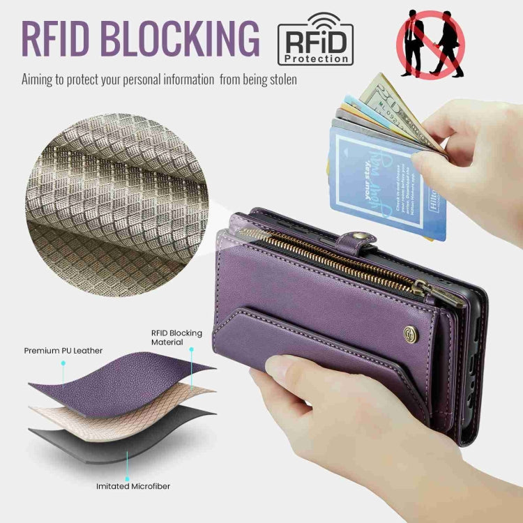 For Samsung Galaxy A23 CaseMe C36 Card Slots Zipper Wallet RFID Anti-theft Leather Phone Case(Purple) - free shipping - PMC Jewellery - Order now!