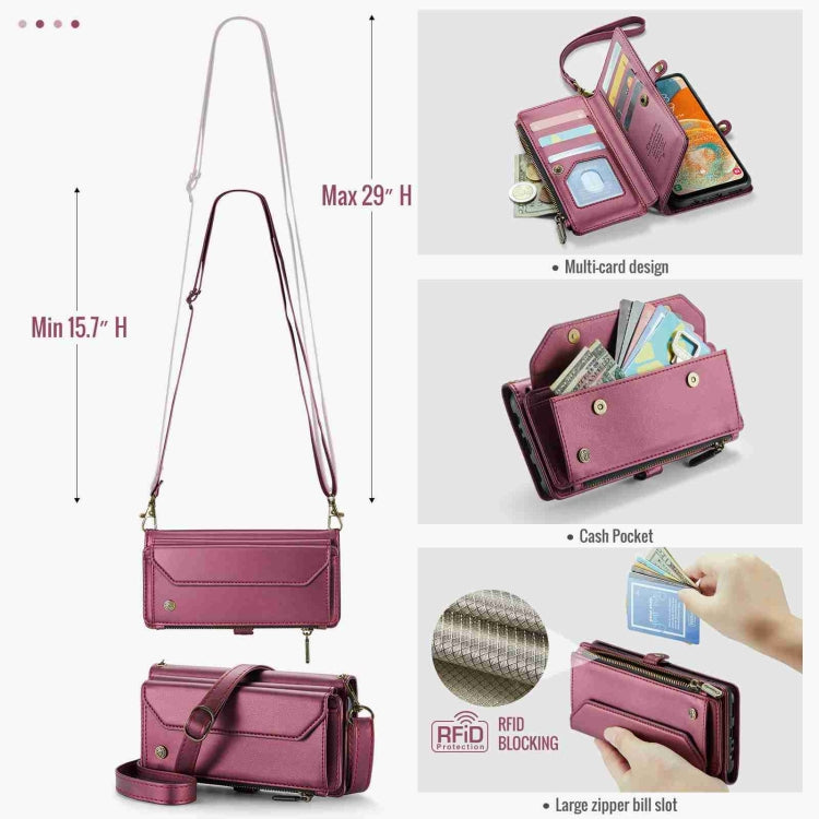 For Samsung Galaxy A23 CaseMe C36 Card Slots Zipper Wallet RFID Anti-theft Leather Phone Case(Wine Red) - free shipping - PMC Jewellery - Order now!