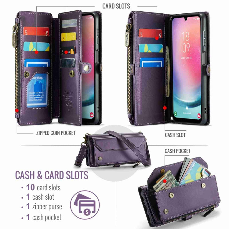 For Samsung Galaxy A24 CaseMe C36 Card Slots Zipper Wallet RFID Anti-theft Leather Phone Case(Purple) - free shipping - PMC Jewellery - Order now!