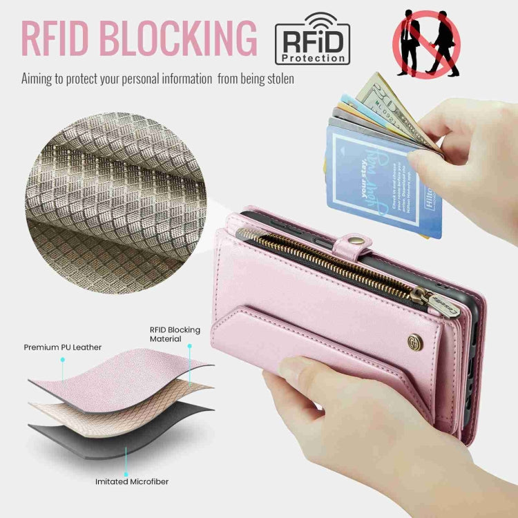 For Samsung Galaxy A24 CaseMe C36 Card Slots Zipper Wallet RFID Anti-theft Leather Phone Case(Pink) - free shipping - PMC Jewellery - Order now!