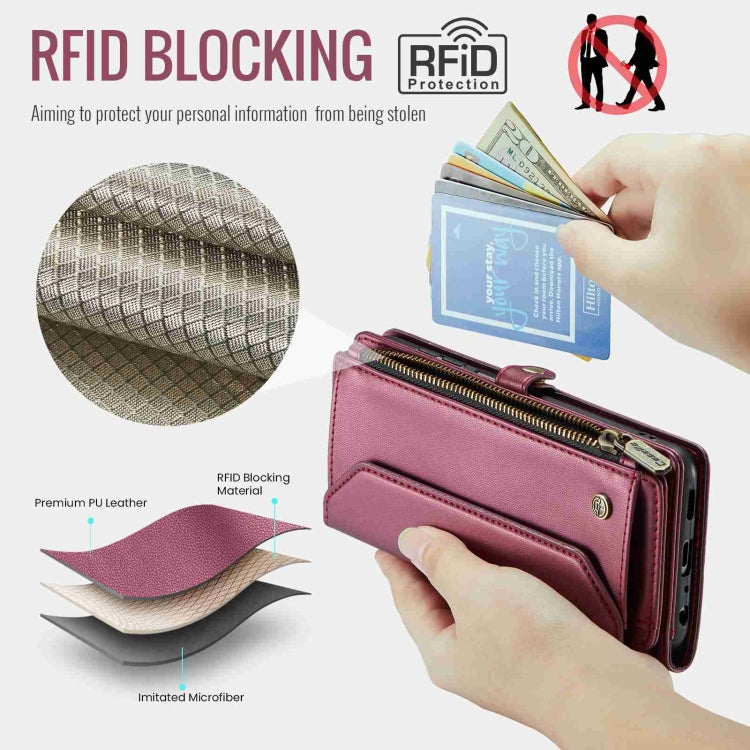 For Samsung Galaxy A32 5G CaseMe C36 Card Slots Zipper Wallet RFID Anti-theft Leather Phone Case(Wine Red) - free shipping - PMC Jewellery - Order now!