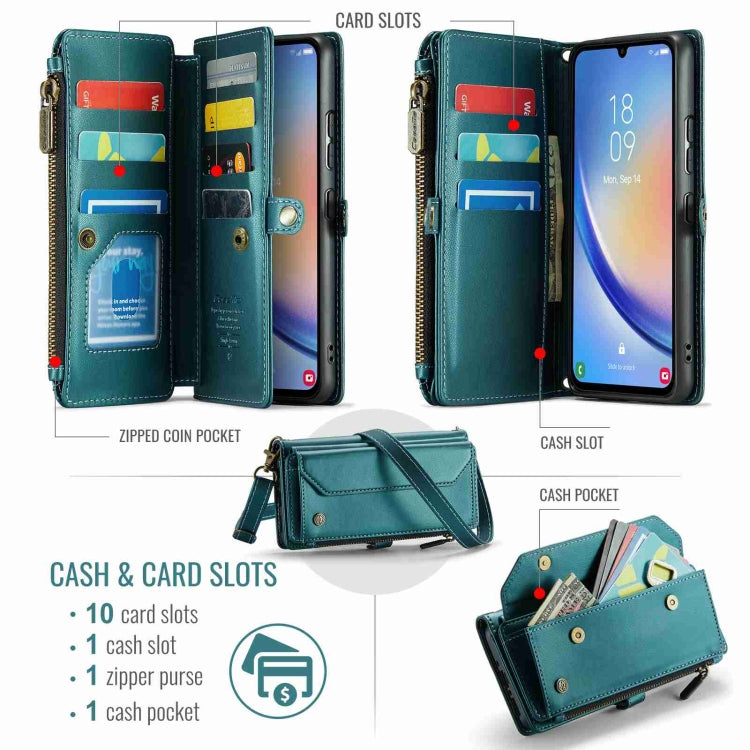 For Samsung Galaxy A34 5G CaseMe C36 Card Slots Zipper Wallet RFID Anti-theft Leather Phone Case(Blue-green) - free shipping - PMC Jewellery - Order now!