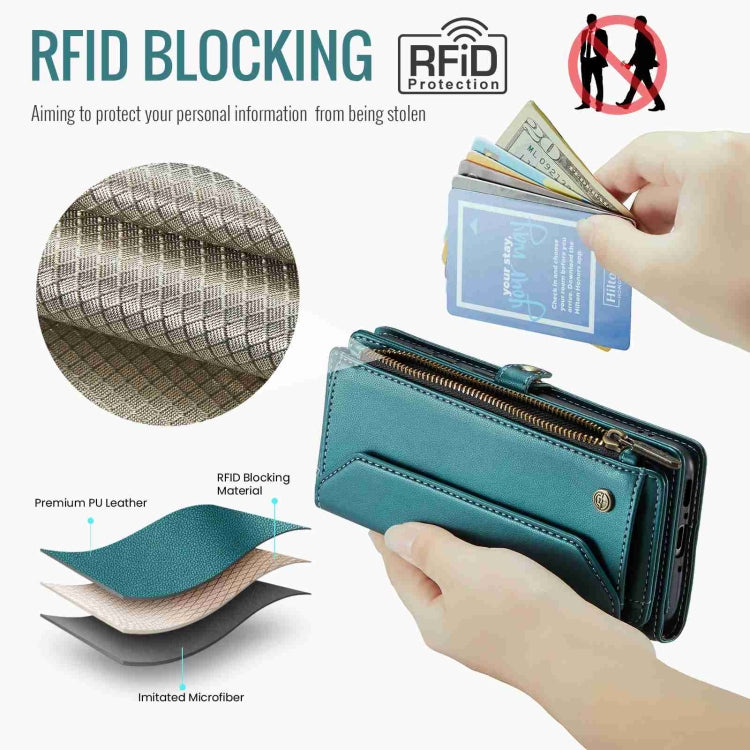 For Samsung Galaxy A34 5G CaseMe C36 Card Slots Zipper Wallet RFID Anti-theft Leather Phone Case(Blue-green) - free shipping - PMC Jewellery - Order now!