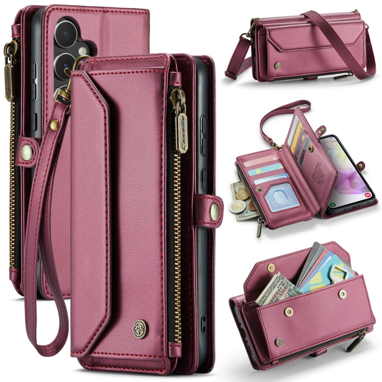 For Samsung Galaxy A35 5G CaseMe C36 Card Slots Zipper Wallet RFID Anti-theft Leather Phone Case(Wine Red) - free shipping - PMC Jewellery - Order now!