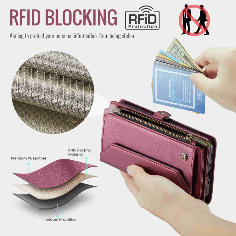 For Samsung Galaxy A35 5G CaseMe C36 Card Slots Zipper Wallet RFID Anti-theft Leather Phone Case(Wine Red) - free shipping - PMC Jewellery - Order now!