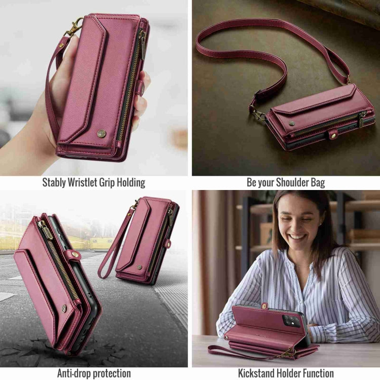 For Samsung Galaxy A51 4G CaseMe C36 Card Slots Zipper Wallet RFID Anti-theft Leather Phone Case(Wine Red) - free shipping - PMC Jewellery - Order now!