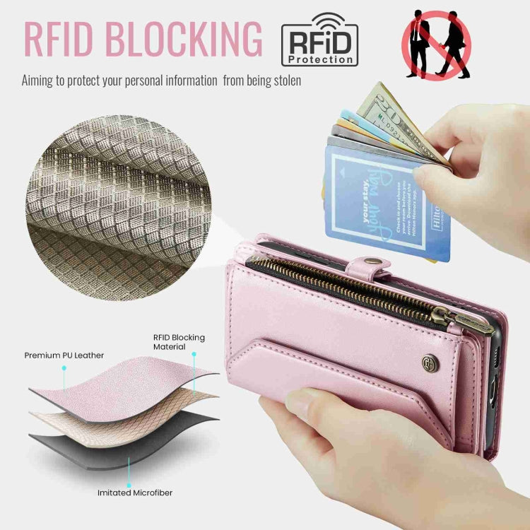 For Samsung Galaxy S10 CaseMe C36 Card Slots Zipper Wallet RFID Anti-theft Leather Phone Case(Pink) - free shipping - PMC Jewellery - Order now!