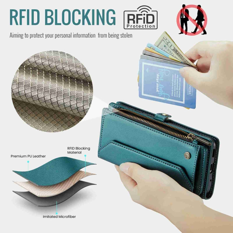 For Samsung Galaxy S20+ CaseMe C36 Card Slots Zipper Wallet RFID Anti-theft Leather Phone Case(Blue-green) - free shipping - PMC Jewellery - Order now!
