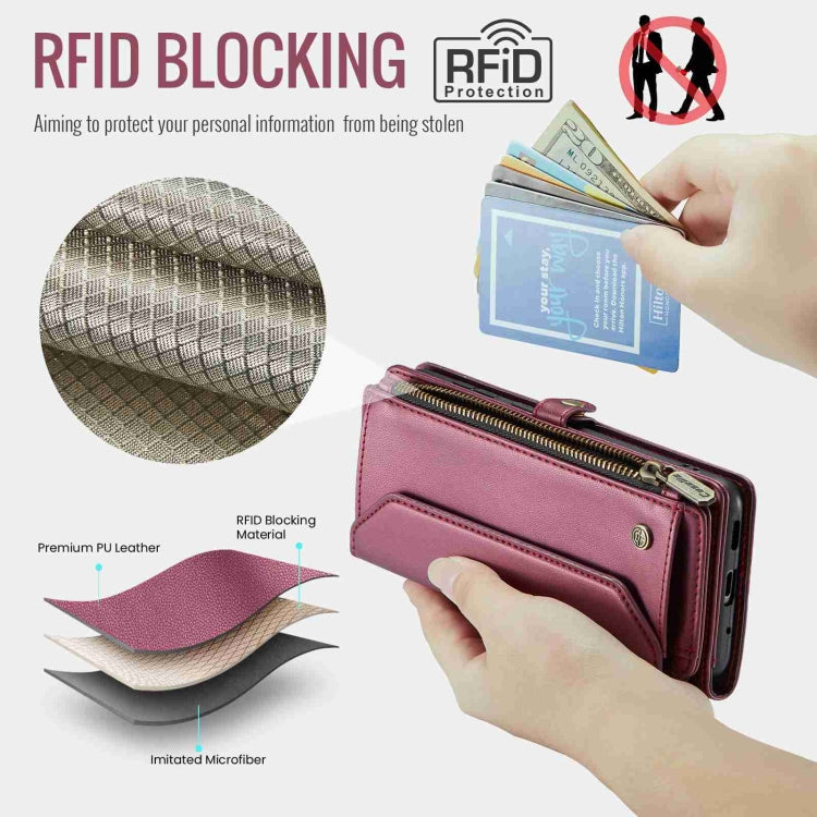 For Samsung Galaxy S20+ CaseMe C36 Card Slots Zipper Wallet RFID Anti-theft Leather Phone Case(Wine Red) - free shipping - PMC Jewellery - Order now!