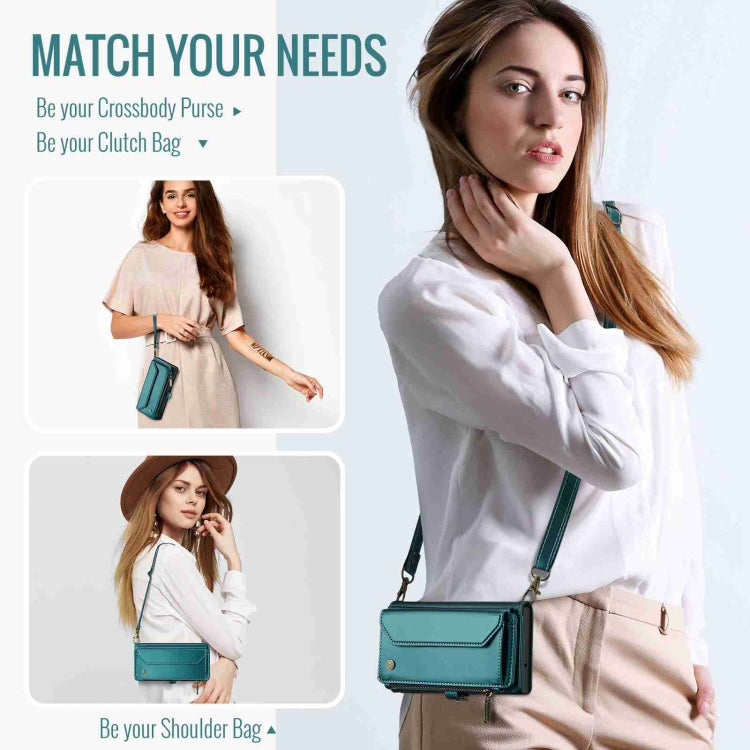 For Samsung Galaxy S20 CaseMe C36 Card Slots Zipper Wallet RFID Anti-theft Leather Phone Case(Blue-green) - free shipping - PMC Jewellery - Order now!