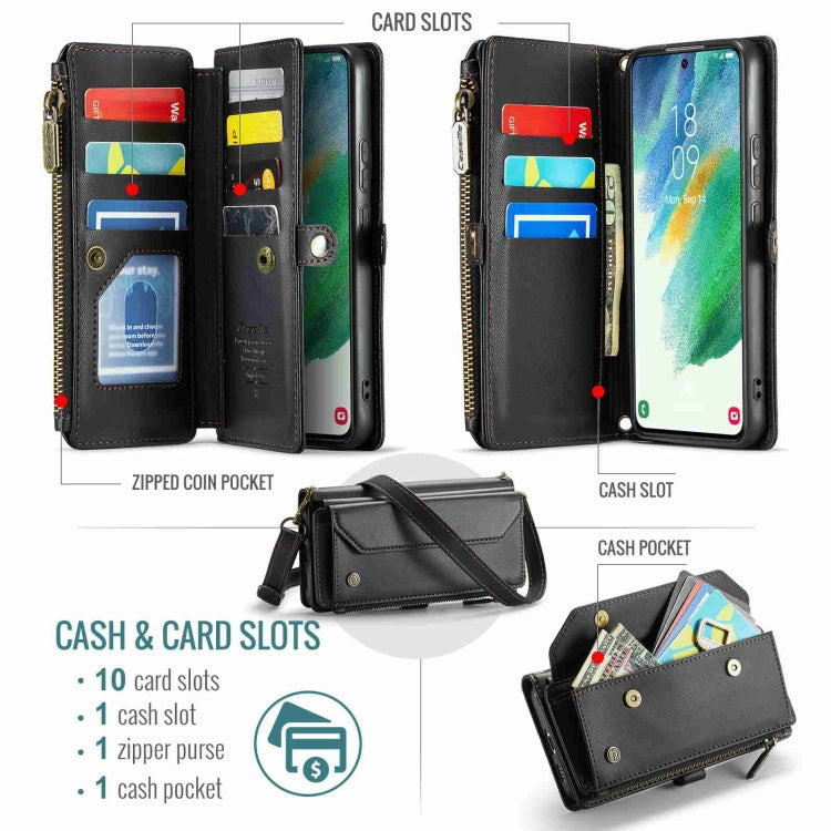 For Samsung Galaxy S21 FE 5G CaseMe C36 Card Slots Zipper Wallet RFID Anti-theft Leather Phone Case(Black) - free shipping - PMC Jewellery - Order now!