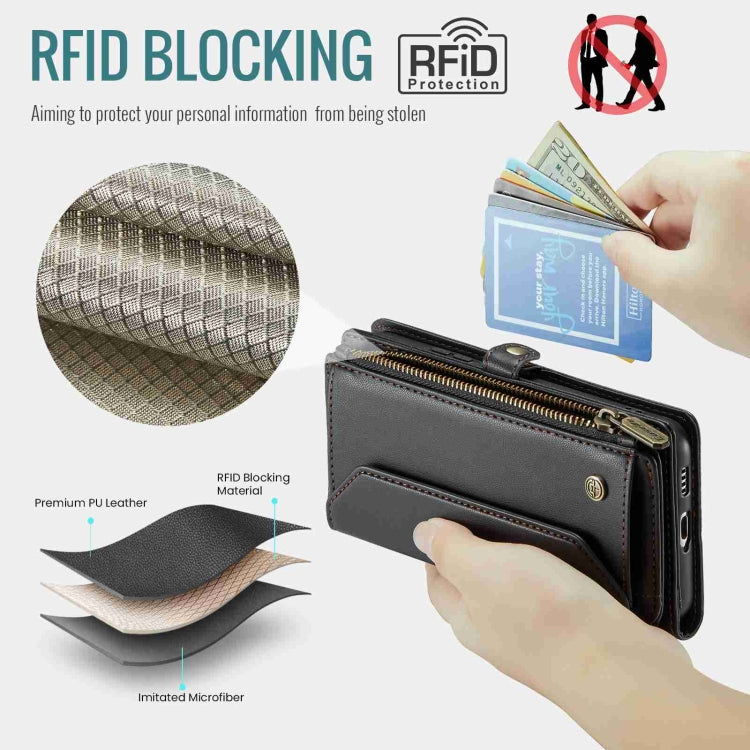 For Samsung Galaxy S21 FE 5G CaseMe C36 Card Slots Zipper Wallet RFID Anti-theft Leather Phone Case(Black) - free shipping - PMC Jewellery - Order now!