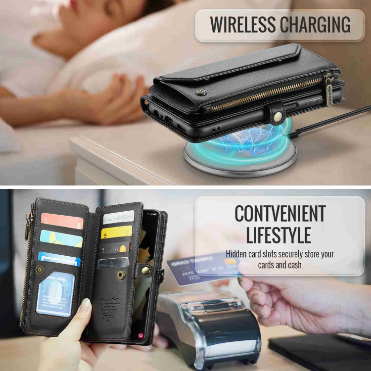 For Samsung Galaxy S21 Ultra 5G CaseMe C36 Card Slots Zipper Wallet RFID Anti-theft Leather Phone Case(Black) - free shipping - PMC Jewellery - Order now!