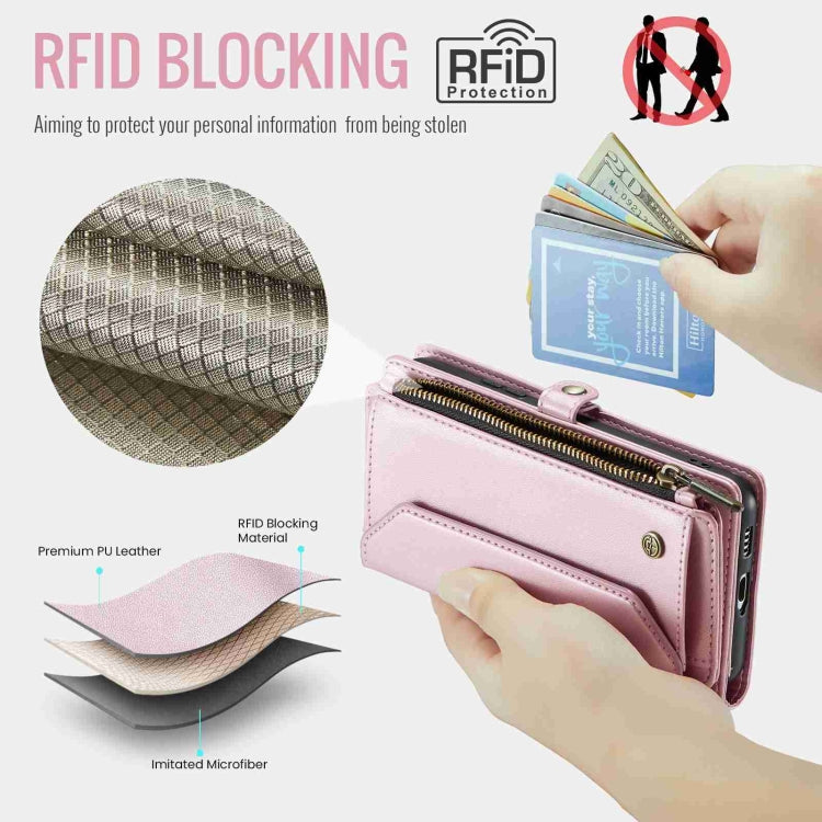 For Samsung Galaxy S21 Ultra 5G CaseMe C36 Card Slots Zipper Wallet RFID Anti-theft Leather Phone Case(Pink) - free shipping - PMC Jewellery - Order now!