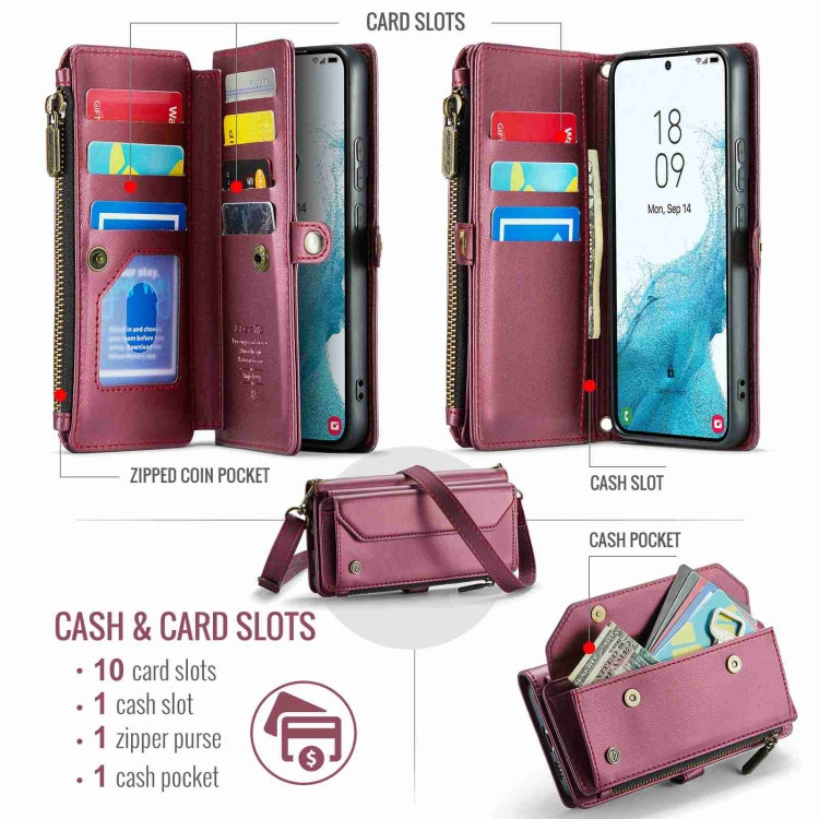 For Samsung Galaxy S22+ 5G CaseMe C36 Card Slots Zipper Wallet RFID Anti-theft Leather Phone Case(Wine Red) - free shipping - PMC Jewellery - Order now!