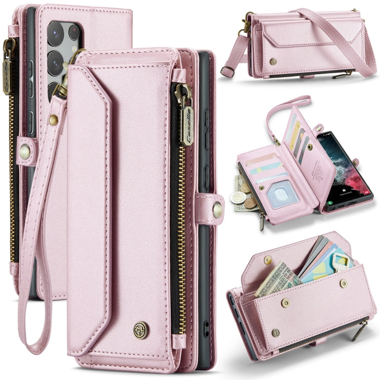 For Samsung Galaxy S22 Ultra 5G CaseMe C36 Card Slots Zipper Wallet RFID Anti-theft Leather Phone Case(Pink) - free shipping - PMC Jewellery - Order now!