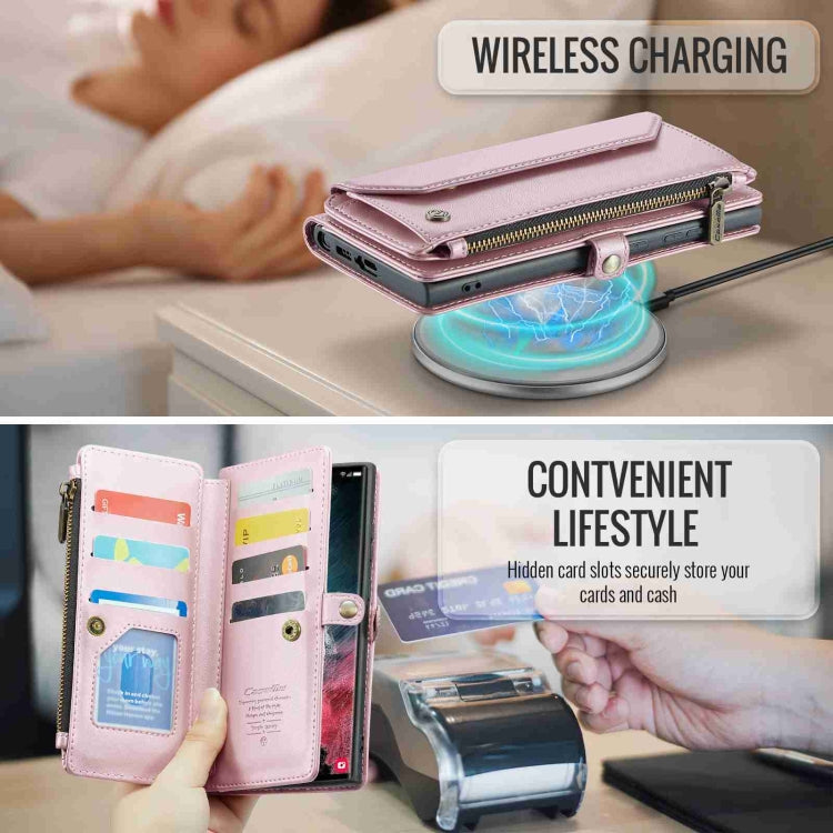 For Samsung Galaxy S22 Ultra 5G CaseMe C36 Card Slots Zipper Wallet RFID Anti-theft Leather Phone Case(Pink) - free shipping - PMC Jewellery - Order now!