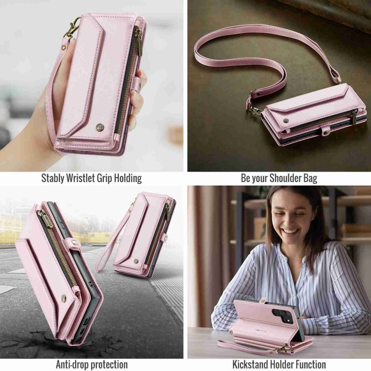 For Samsung Galaxy S22 Ultra 5G CaseMe C36 Card Slots Zipper Wallet RFID Anti-theft Leather Phone Case(Pink) - free shipping - PMC Jewellery - Order now!